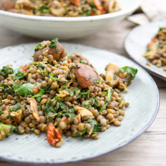 Linsenpfanne mit Pilzen und Grünkohl , Vegan, Vegetarisch, Gesund Rezept