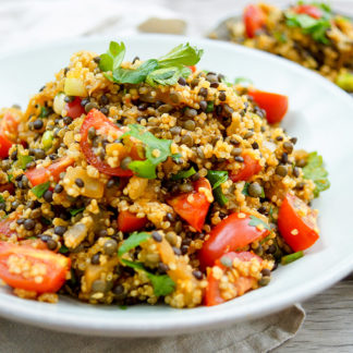 Linsen Quinoa Salat mit Aubergine und Tomaten Rezept, Vegan, Vegetarish, Low-Carb, LowFat