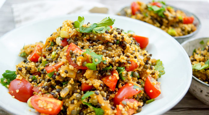 Linsen Quinoa Salat mit Aubergine und Tomaten Rezept, Vegan, Vegetarish, Low-Carb, LowFat