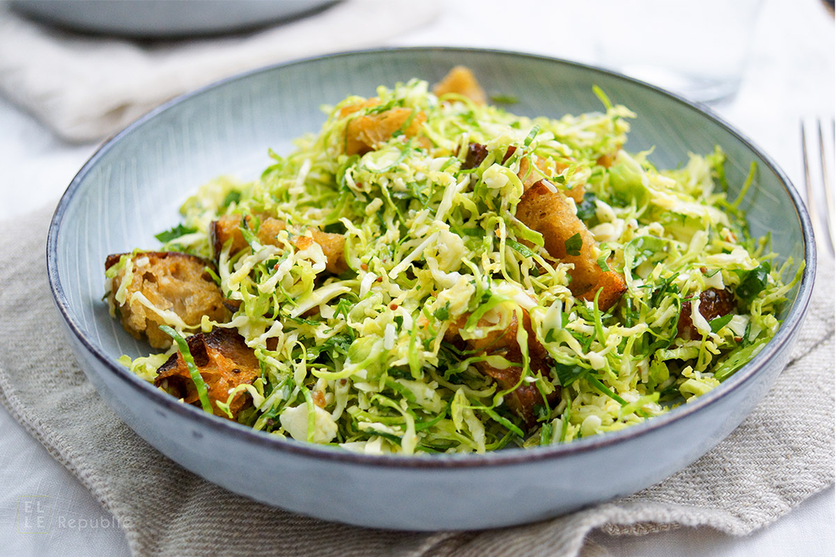 Brussels Sprouts Caesar Salad with Herbed Croutons