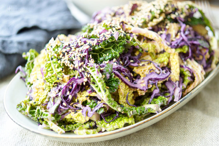 Shredded Cabbage Salad with Tahini-Lemon Dressing
