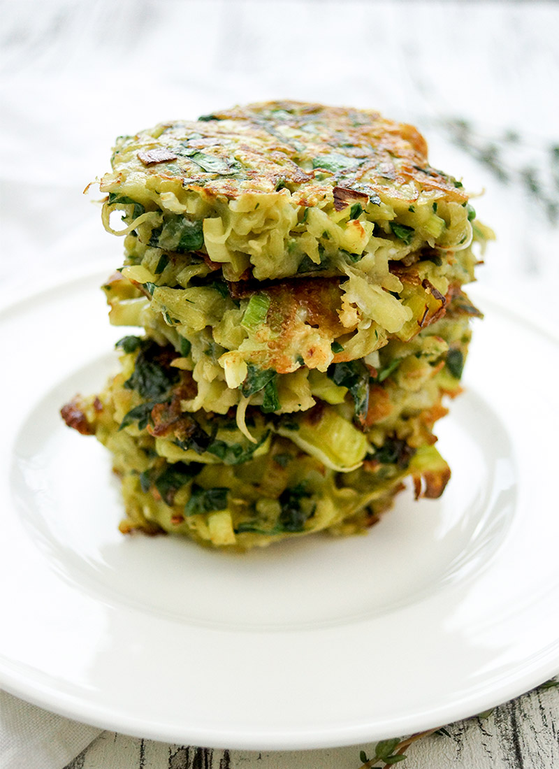 Potato and Leek Pancakes with Roquefort and Spinach