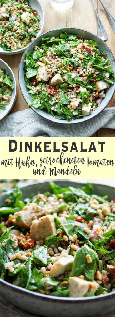Dinkelsalat mit Huhn, trockenen Tomaten &amp; Mandeln | Elle Republic