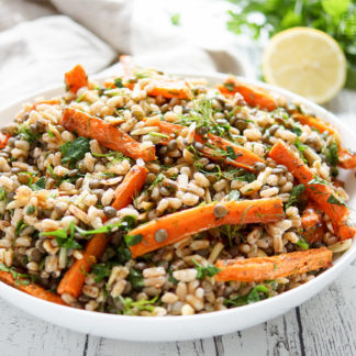 Za'atar Roasted Carrot, Spelt and Lentil Salad