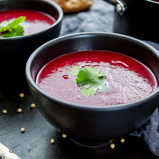 cremige Rote Bete Suppe mit Orange und Ingwer, gesundes Rezept, fettarm, vegan, glutenfrei