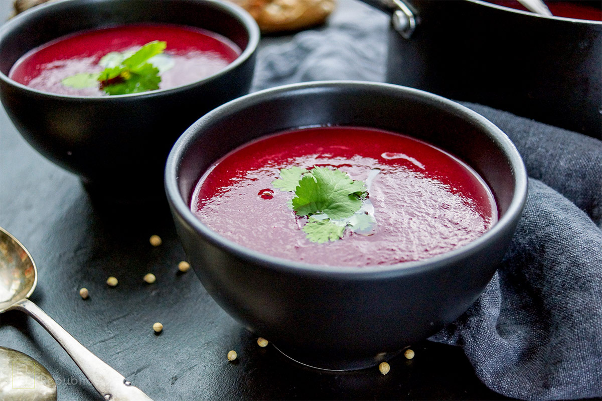 cremige Rote Bete Suppe mit Orange und Ingwer, gesundes Rezept, fettarm, vegan, glutenfrei