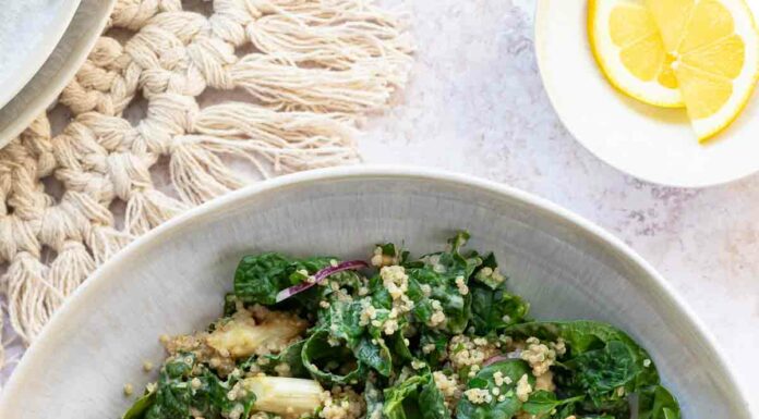 Spargelsalat Rezept mit Spinat und Zitronen Tahin Dressing