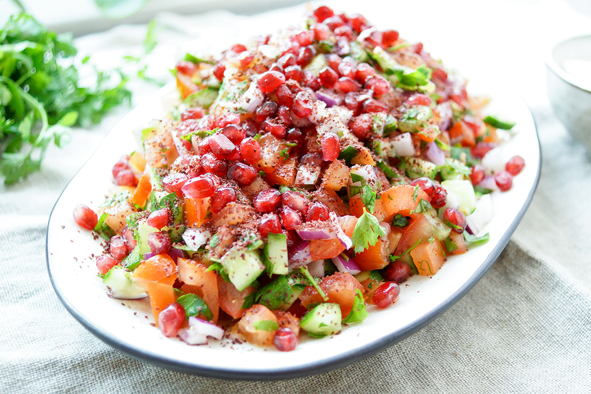 Tomato cucumber pomegranate salad