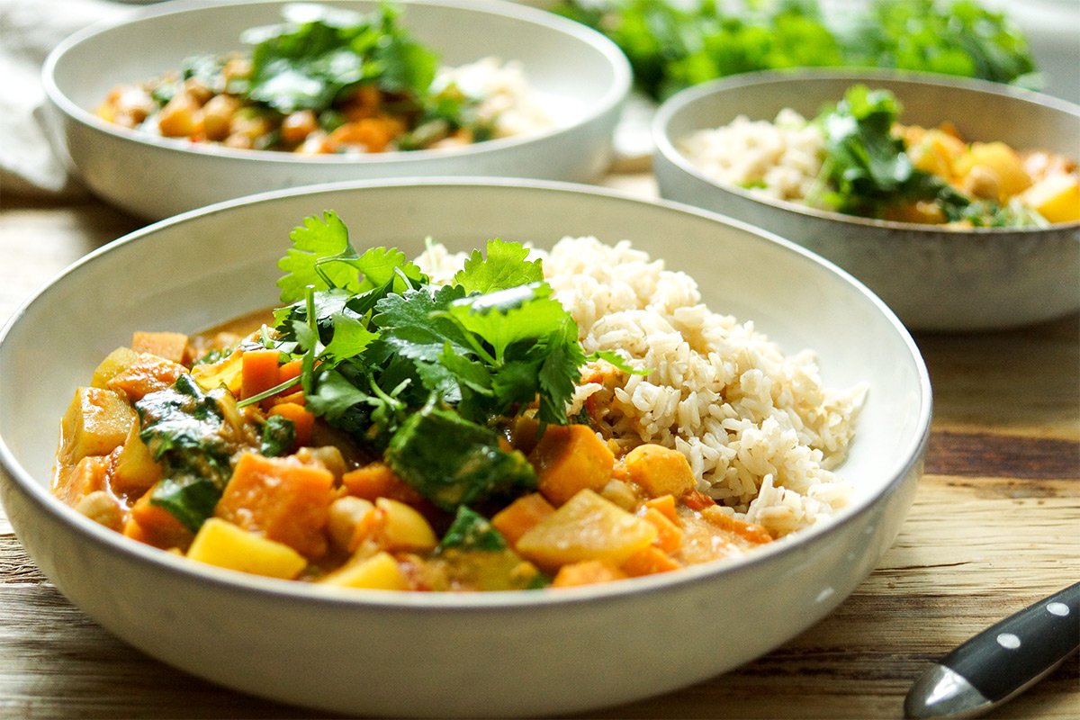 Coconut Chickpea Curry with Sweet Potato and Spinach