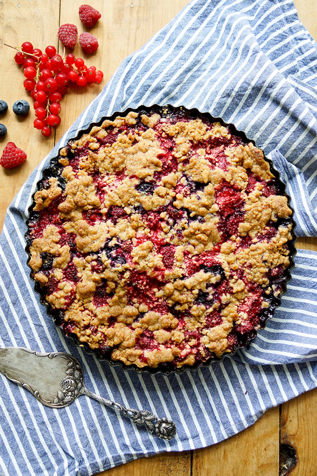 Mixed Berry Crumble Cake made with spelt flour, buttermilk and no eggs