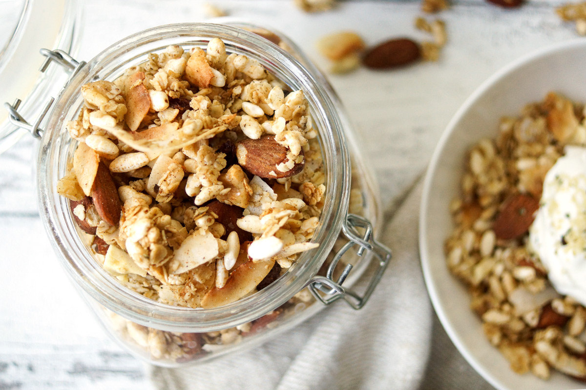 Homemade Breakfast Cereal with Nuts and Honey