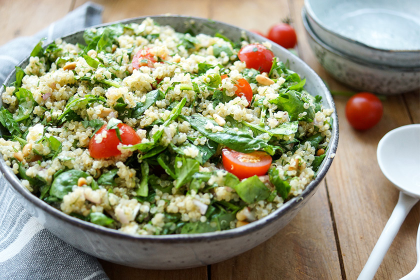 Spinach Quinoa Salad With Feta And Herbs Recipe Elle Republic