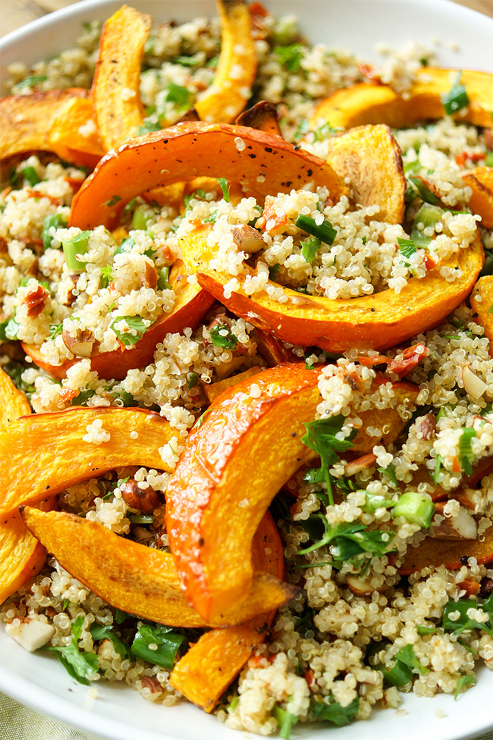 Roasted Pumpkin and Quinoa Salad with Almonds, Sun-dried Tomatoes