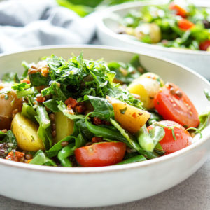 Linsen-Kartoffelsalat mit Rechtsregulat-Vinaigrette, Veganes Rezept