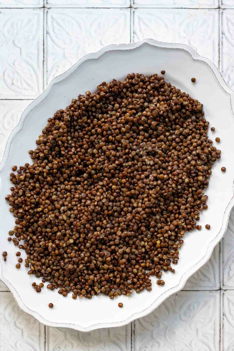 Beluga Lentils on a serving platter