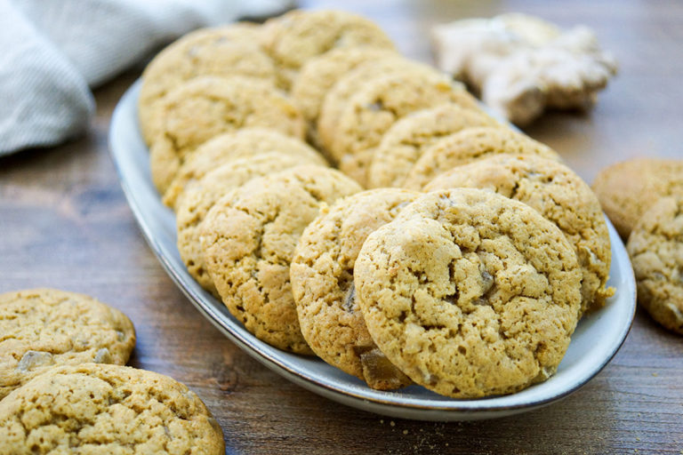 Ingwer-Kekse Rezept mit Dinkelmehl, frischem Ingwer, gemahlenem Ingwer, kandiertem Ingwer, vollrohzucker, Rohrohrzucker, gesund