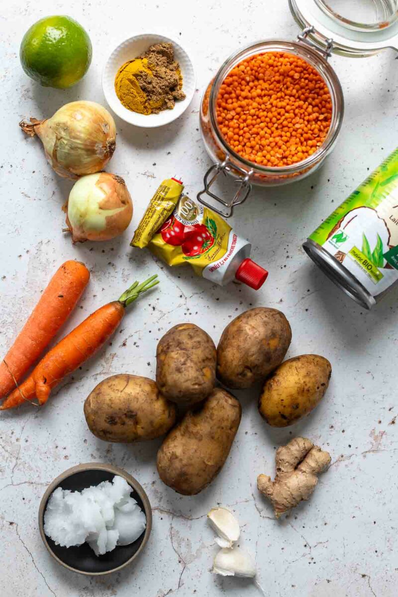 Ingredients for Red Lentil Soup with Coconut Milk