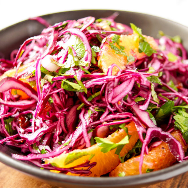 Coleslaw recipe for Red Cabbage Orange Salad with Cranberries & Herbs