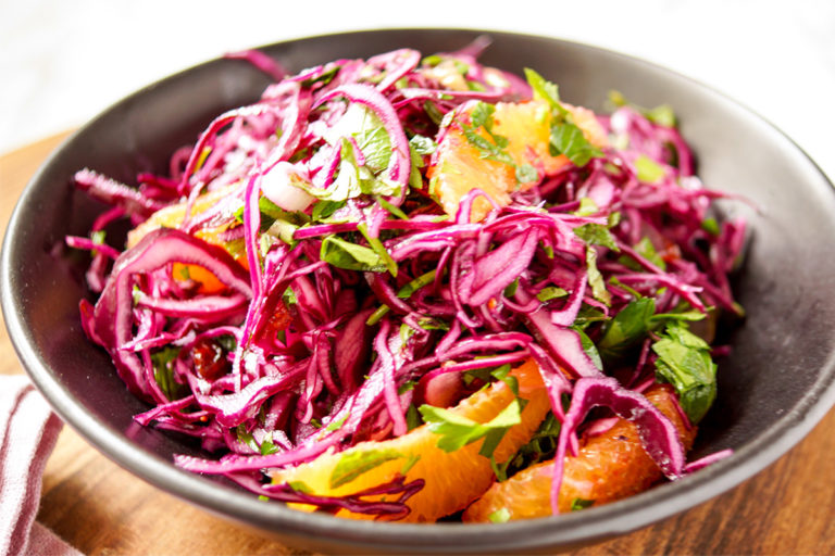 Coleslaw recipe for Red Cabbage Orange Salad with Cranberries & Herbs