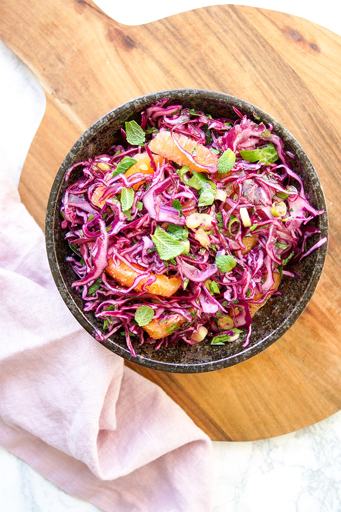 Red Cabbage Orange Salad with Cranberries & Herbs, vegan, low-calorie