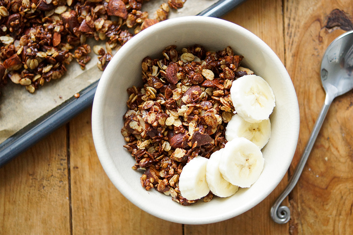 Crunchy Barley Granola with Almonds and Dark Chocolate