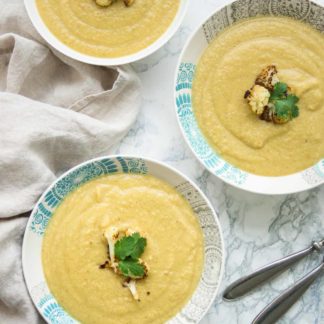 Rezepte für Geröstete Blumenkohlsuppe mit marokkanischen Gewürzen mit Gelbe Linsen