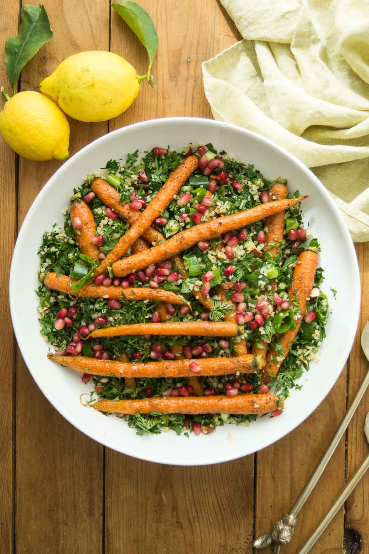 Cumin-Roasted Carrot Tabbouleh with Carrot greens / tops