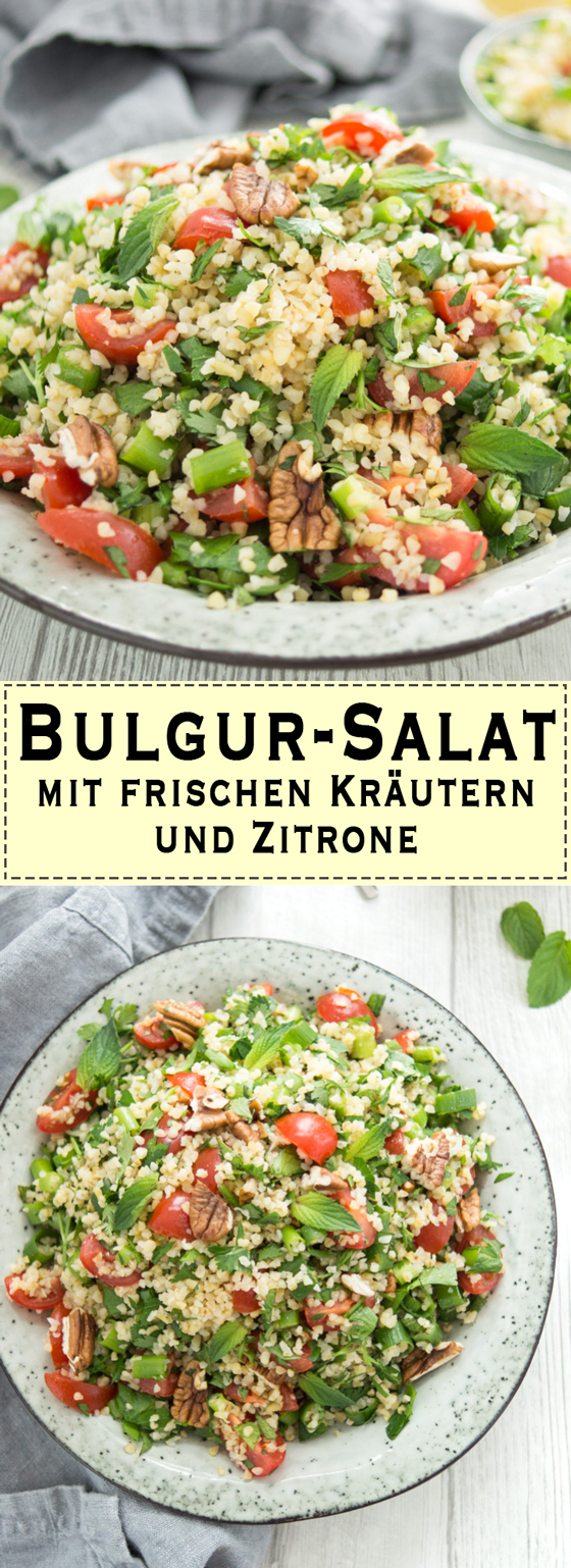 Bulgur-Salat mit frischen Kräutern; Pekannüsse und Zitrone