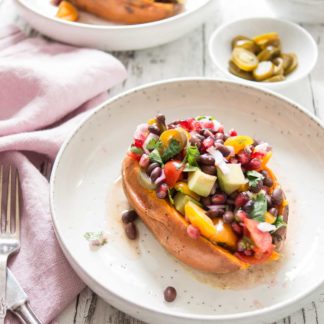 Sweet Potato Kumpir with Black Bean Salsa