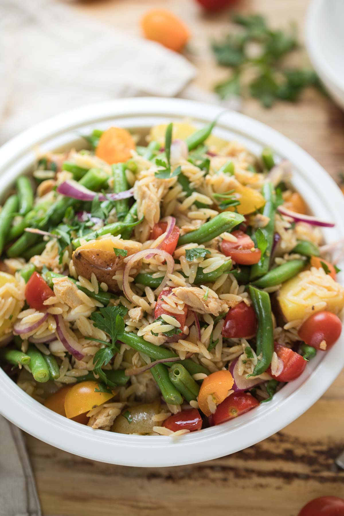 Spanish Orzo Pasta Salad with Potatoes & Green Beans