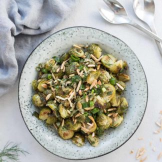 Mediterranean Style Roasted Brussels Sprouts with Capers, Dill & Lemon
