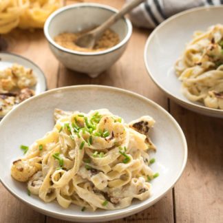 Vegan Fettuccine Alfredo with Roasted Cauliflower