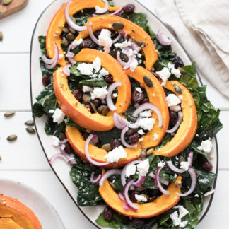 Tuscan Kale Salad with Pumpkin, Cranberries & Feta