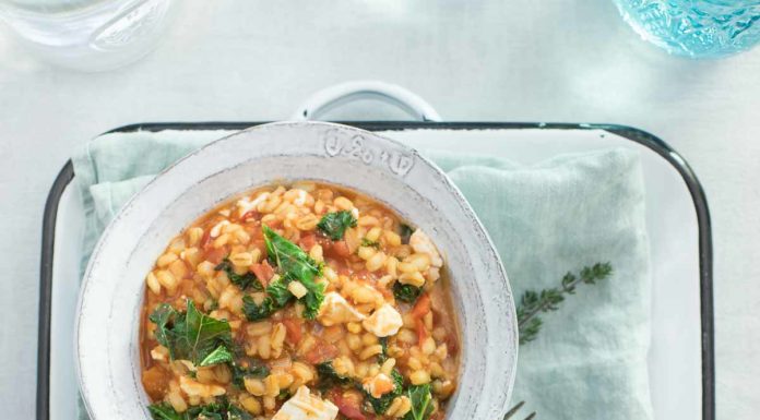 Gersten-Risotto mit Feta-Käse und Grünkohl