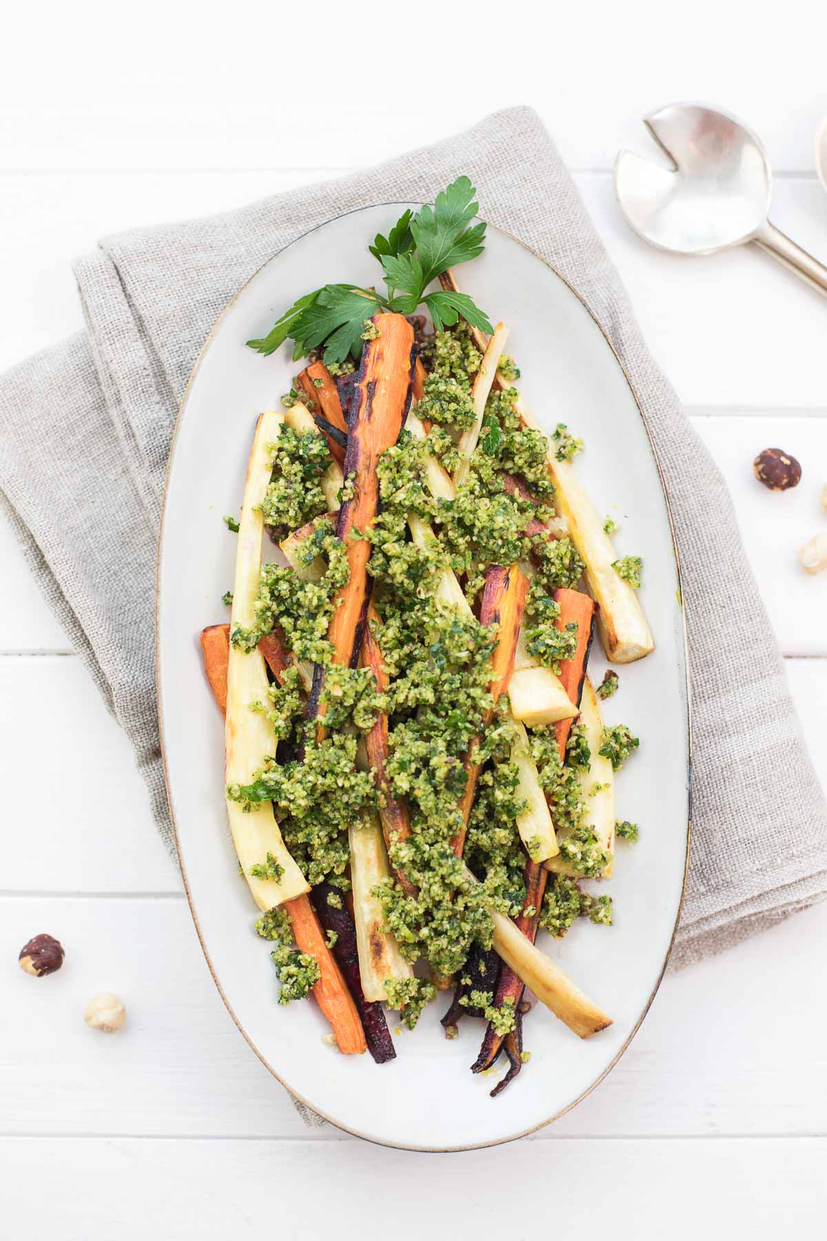 Oven-Roasted Parsnips and Carrots with Hazelnut Gremolata