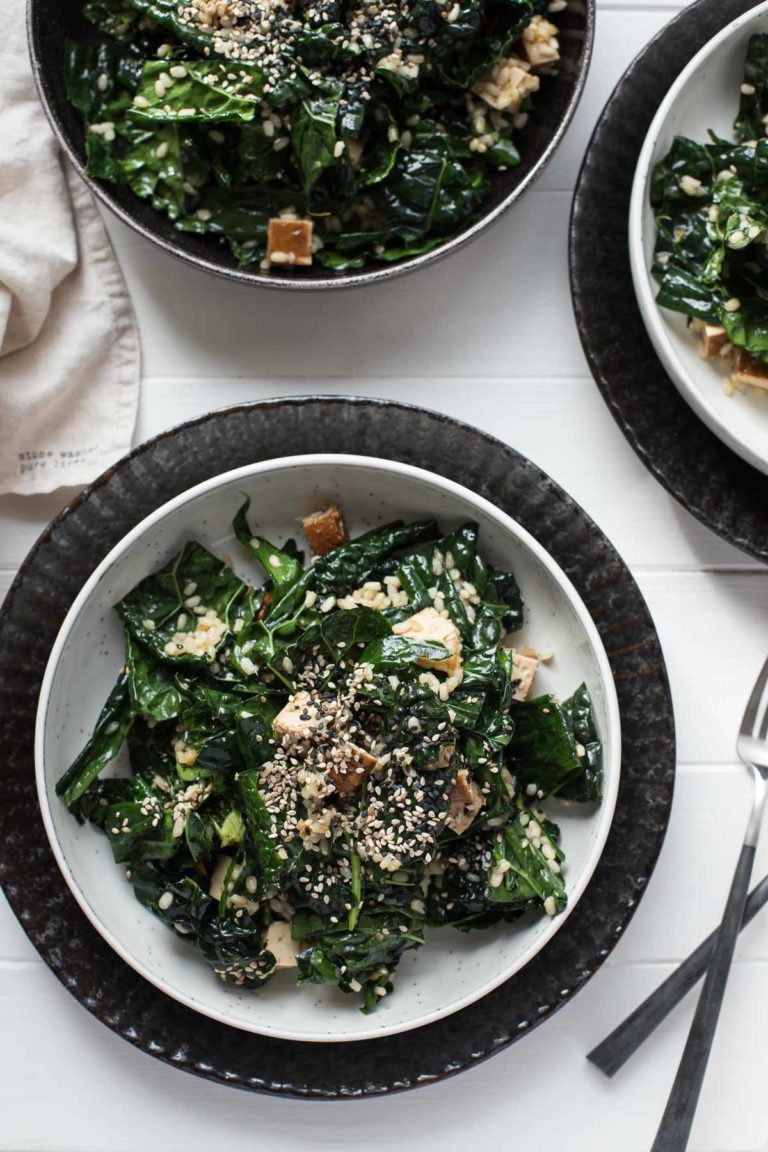 Asian-Style Kale Salad with Brown Rice and Smoked Tofu