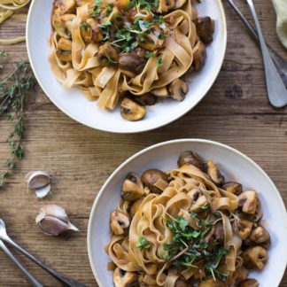 Tagliatelle Pasta with Mushrooms and Thyme Sauce