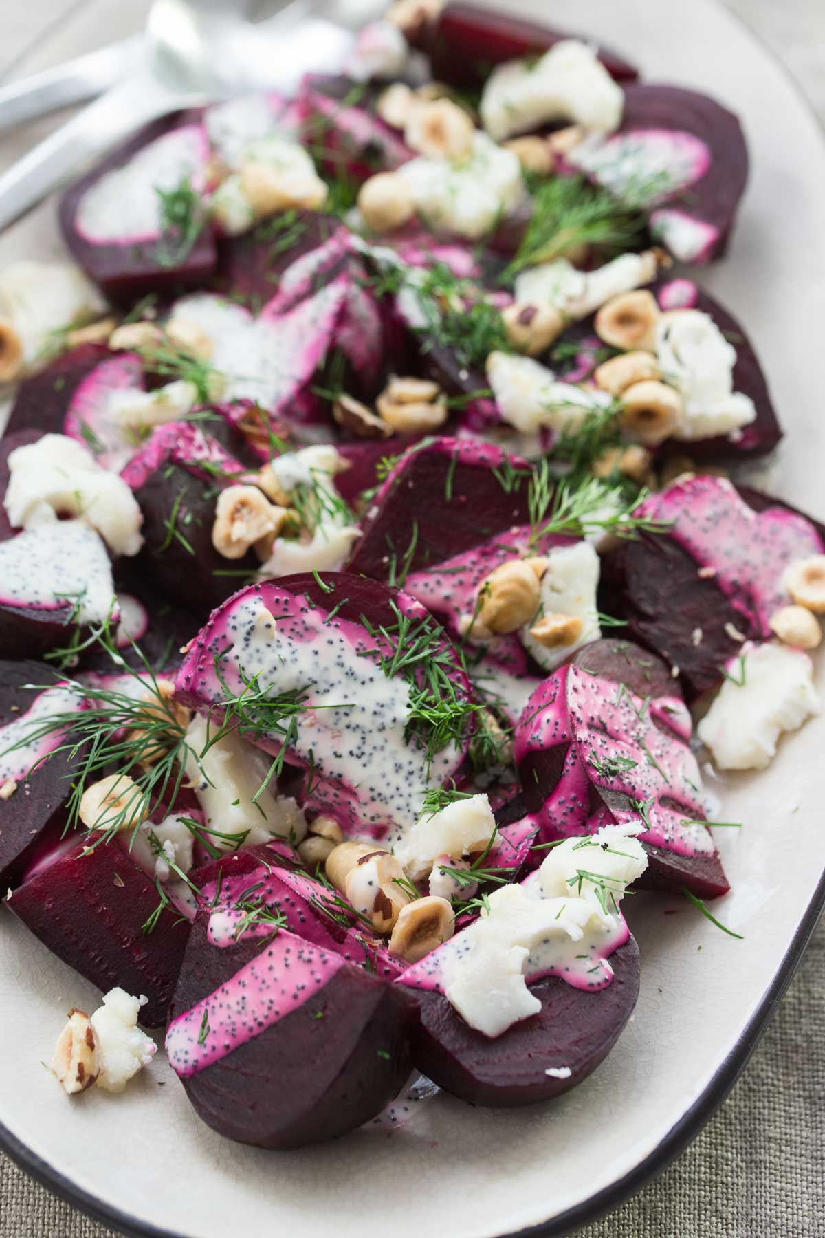 Beet Salad with Goat Cheese, Hazelnuts and Poppy Seed Dressing