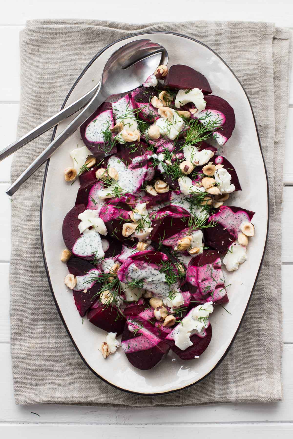 Beet Salad With Goat Cheese Hazelnuts Poppy Seed Dressing