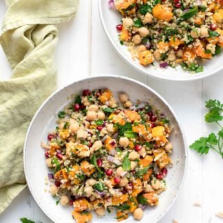 Bulgur Salad with Sweet Potatoes, Chickpeas, Herbs and Almonds
