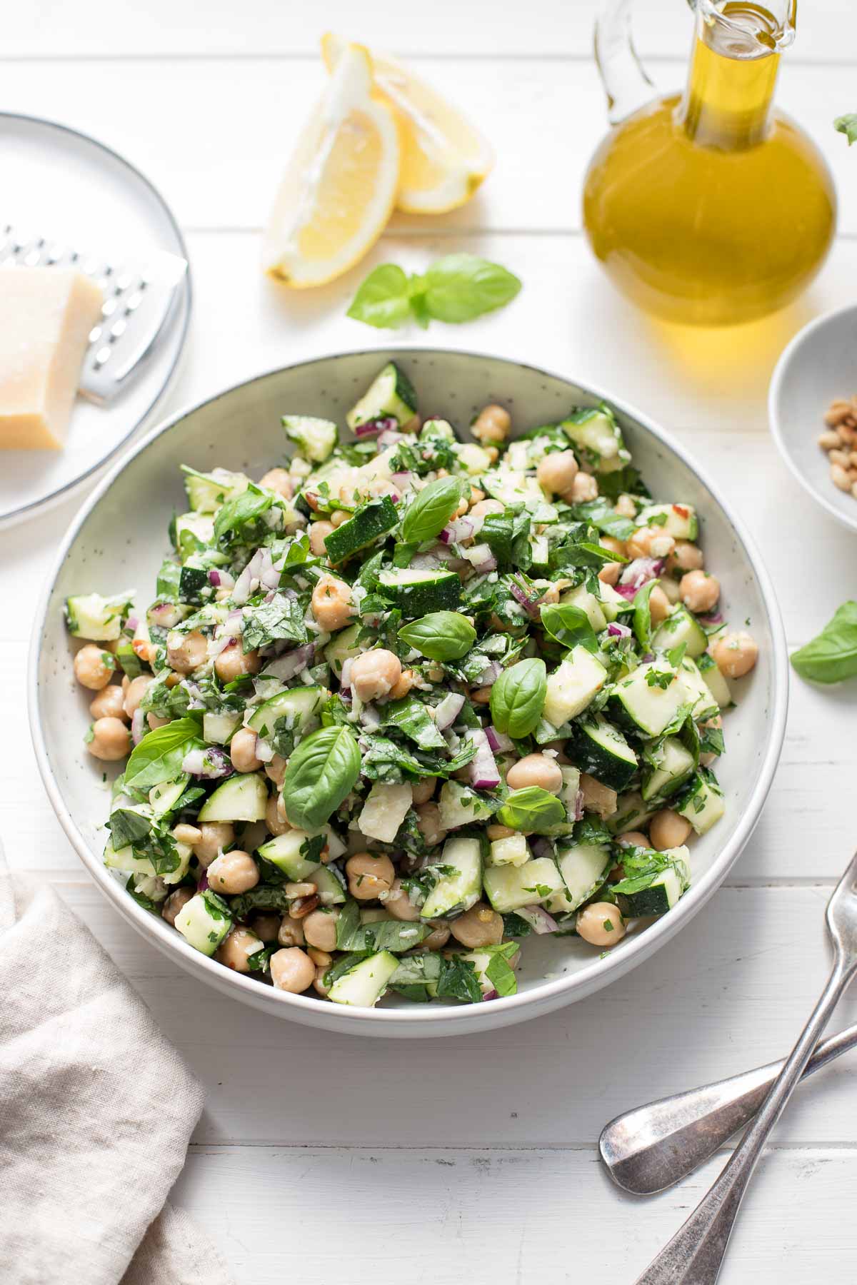 Zucchini Salad with Chickpeas, Lemon, Parmesan, and Fresh Herbs