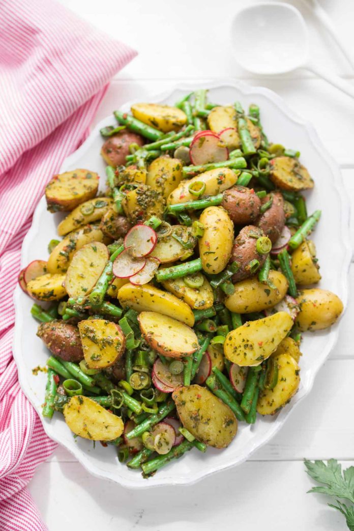 Chimichurri Kartoffelsalat mit grünen Bohnen, vegan Rezept