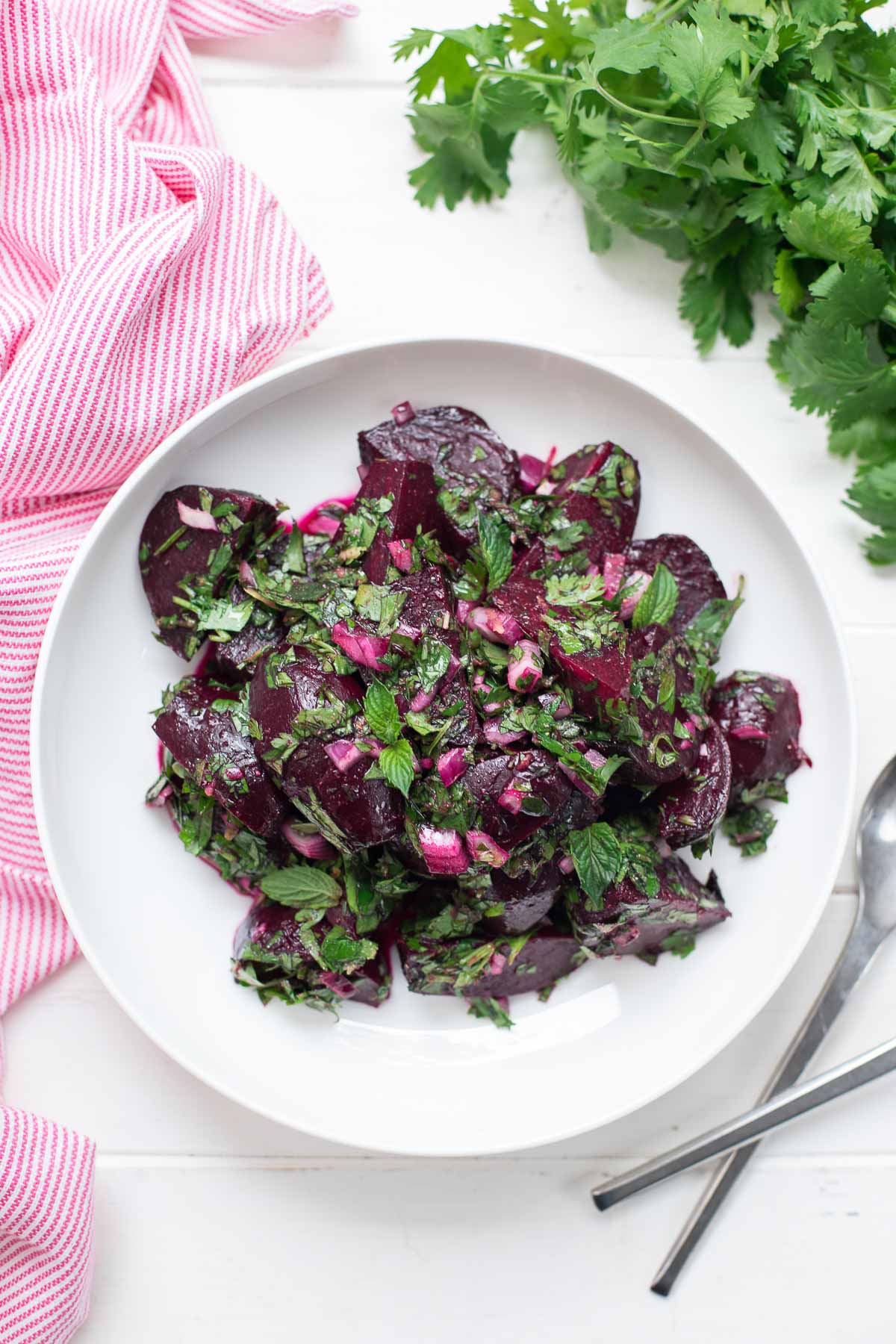 Beetroot Salad with fresh Herbs Parsley, Mint, Cilantro)