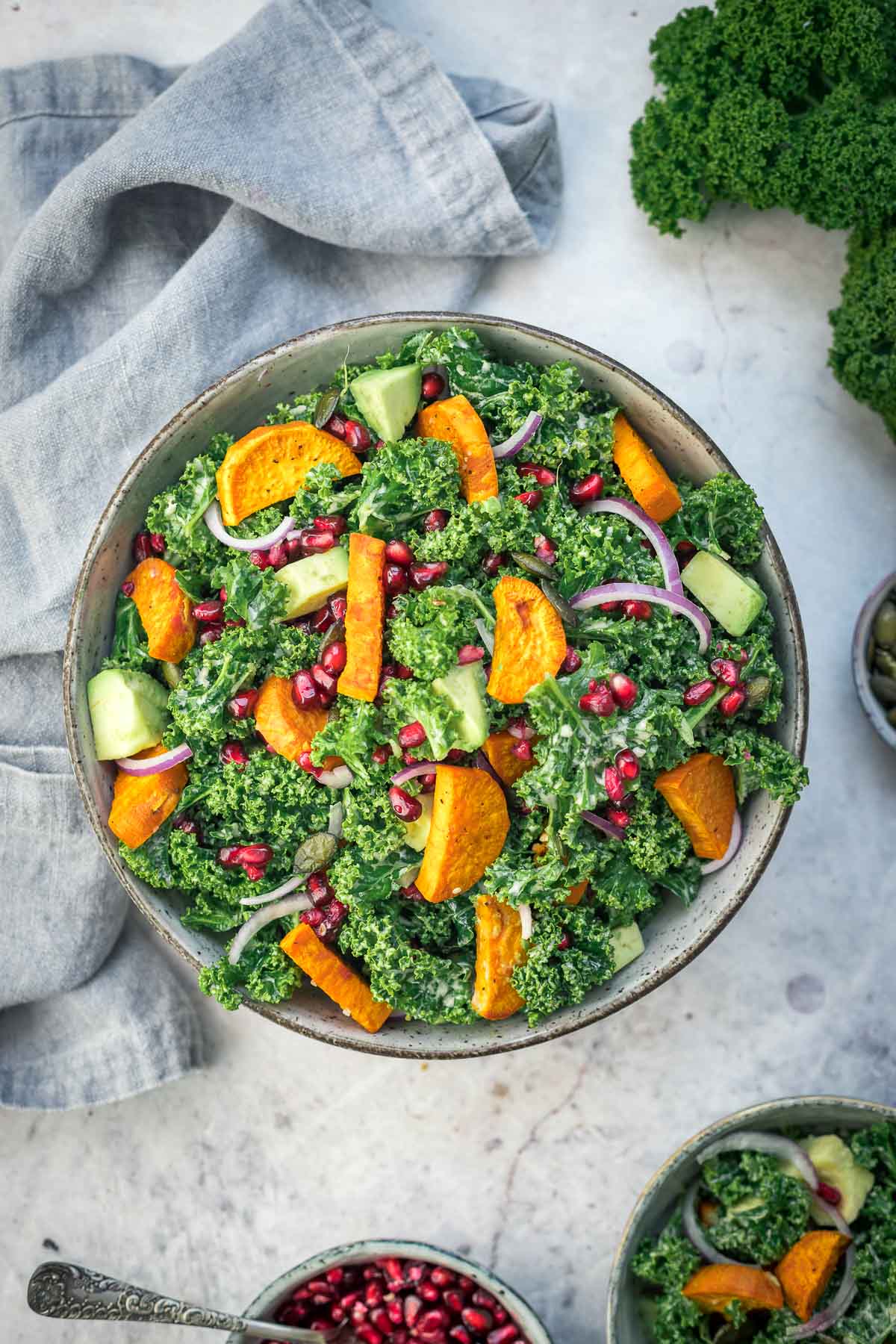 Kale Salad with Sweet Potatoes and Tahini Dressing