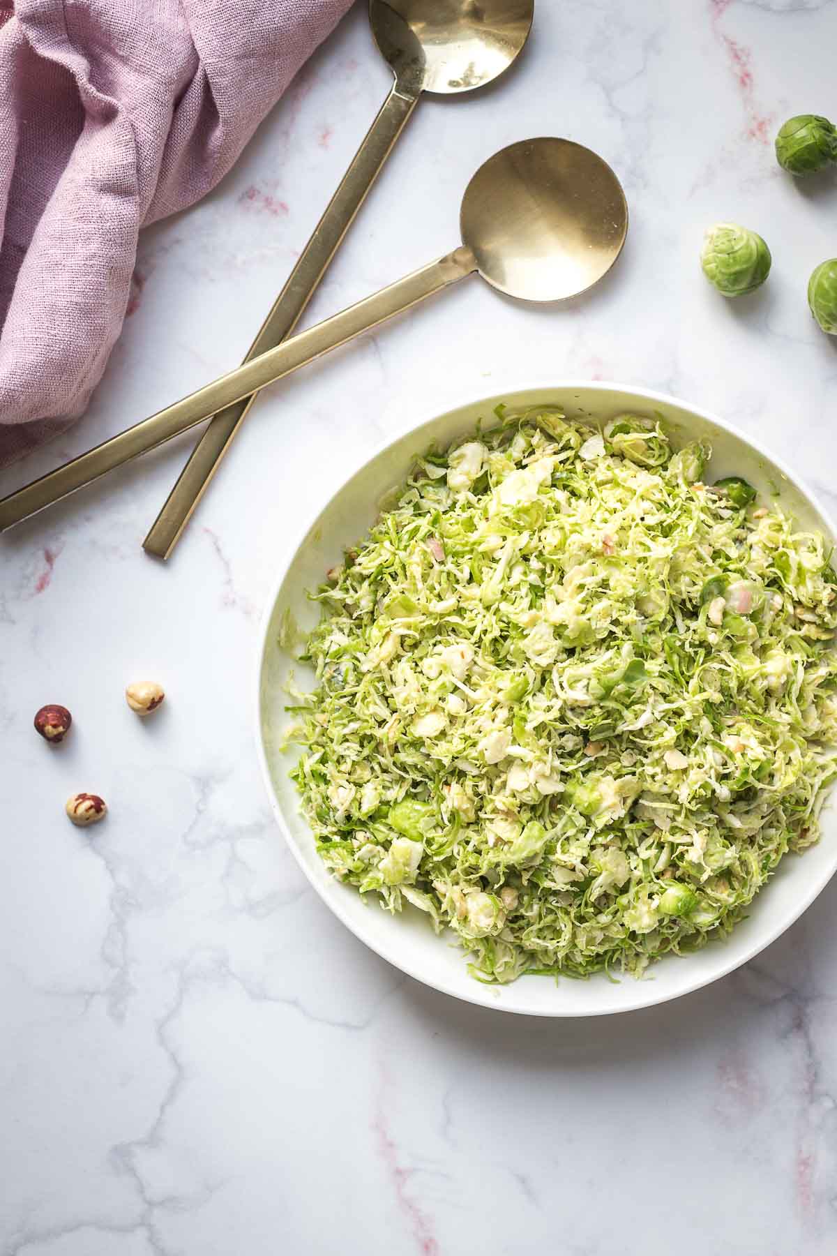 Shaved Brussels Sprout Salad with Blue Cheese and Hazelnuts