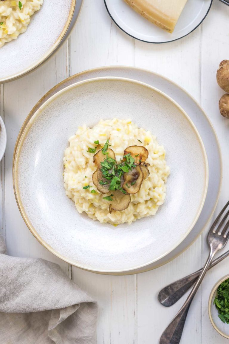 Lauch-Risotto mit gebratenem Topinambur-Topping Rezept