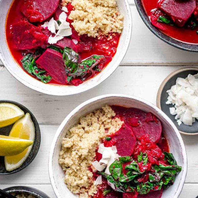 Rote-Bete-Curry mit Kokosmilch und Spinat Vegan Rezept