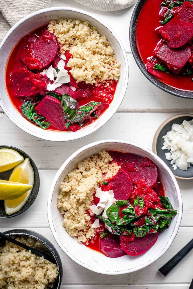 Rote-Bete-Curry mit Kokosmilch und Spinat Vegan Rezept