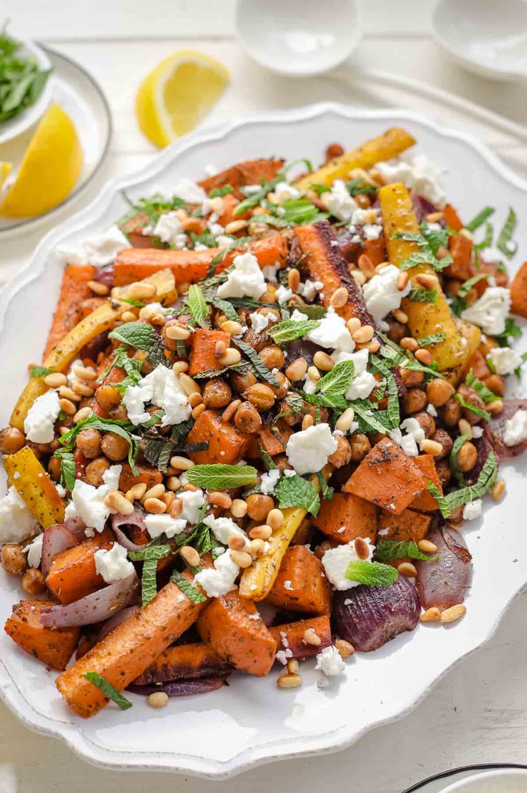 Roasted Vegetable And Chickpeas With Za’atar Mint And Feta Recipe