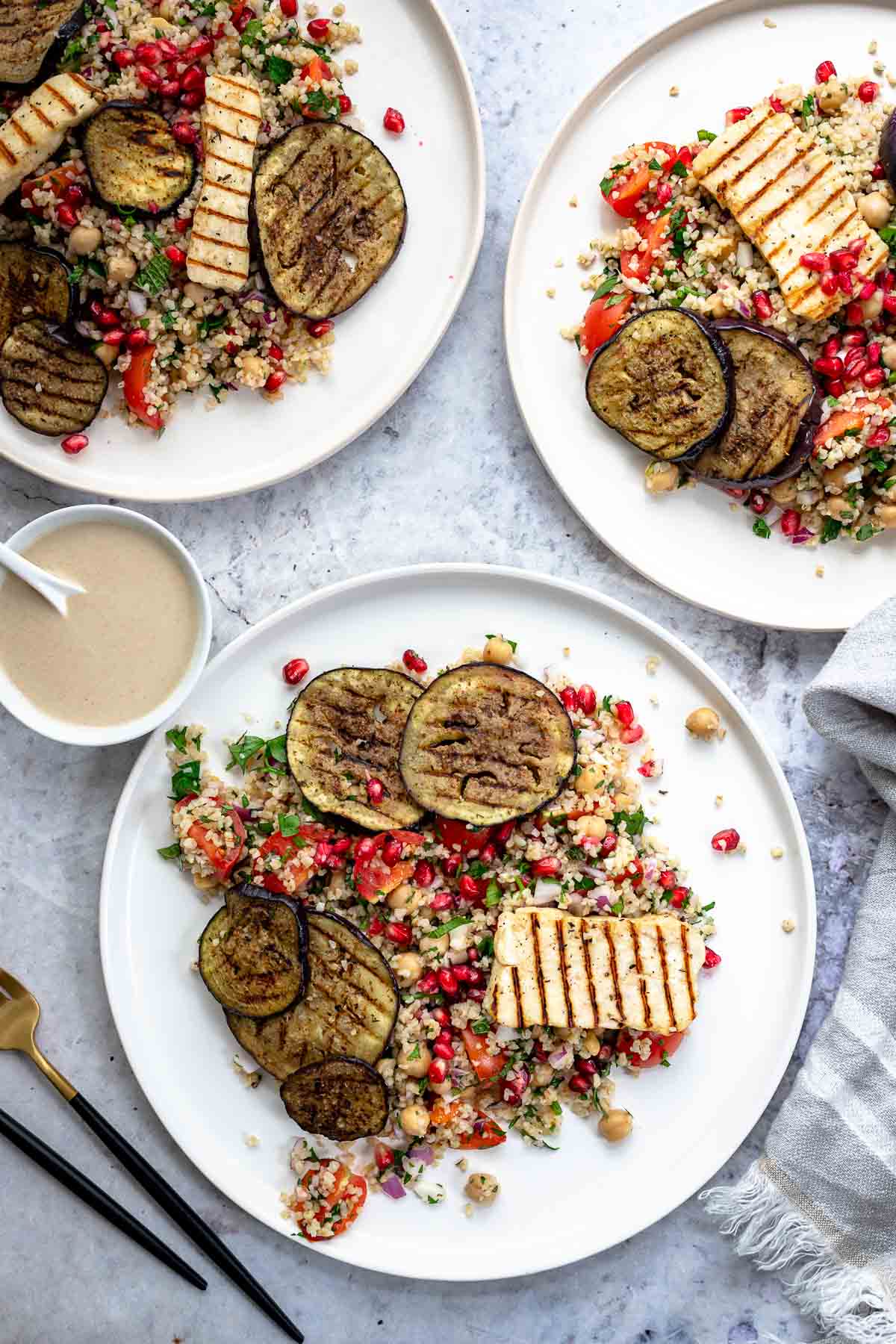 Bulgur Chickpea Salad With Grilled Halloumi Eggplant Elle Republic